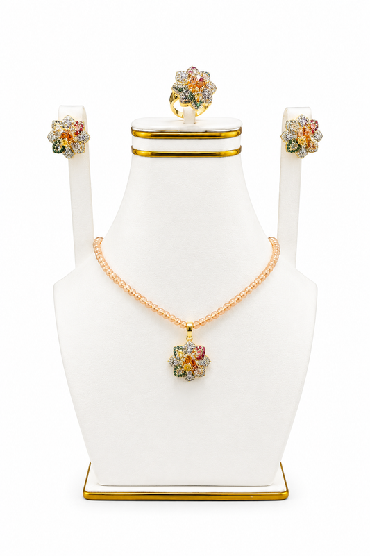 Rainbow Blossom Pearl Chain Necklace Set