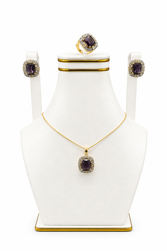Amethyst Halo Pendant Set
