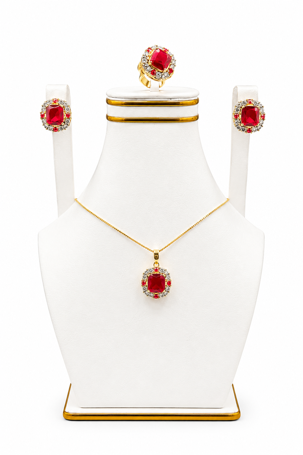 Ruby Halo Pendant Set