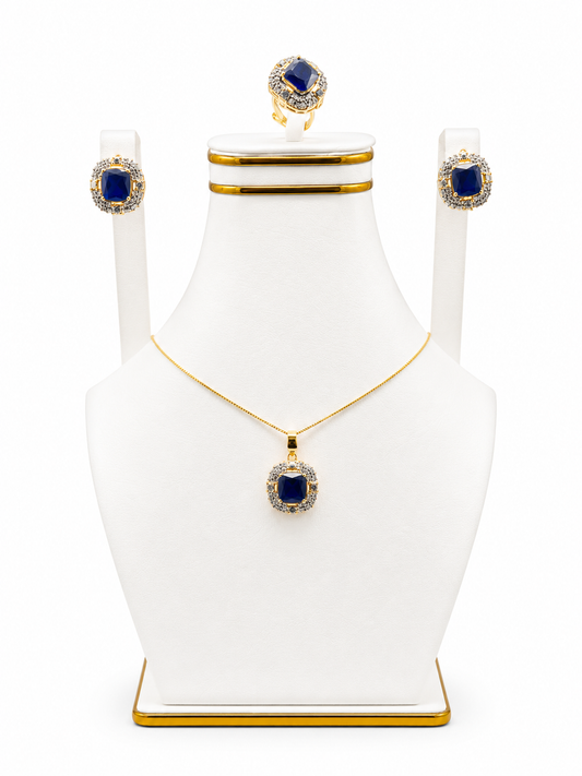 Sapphire Halo Pendant Set