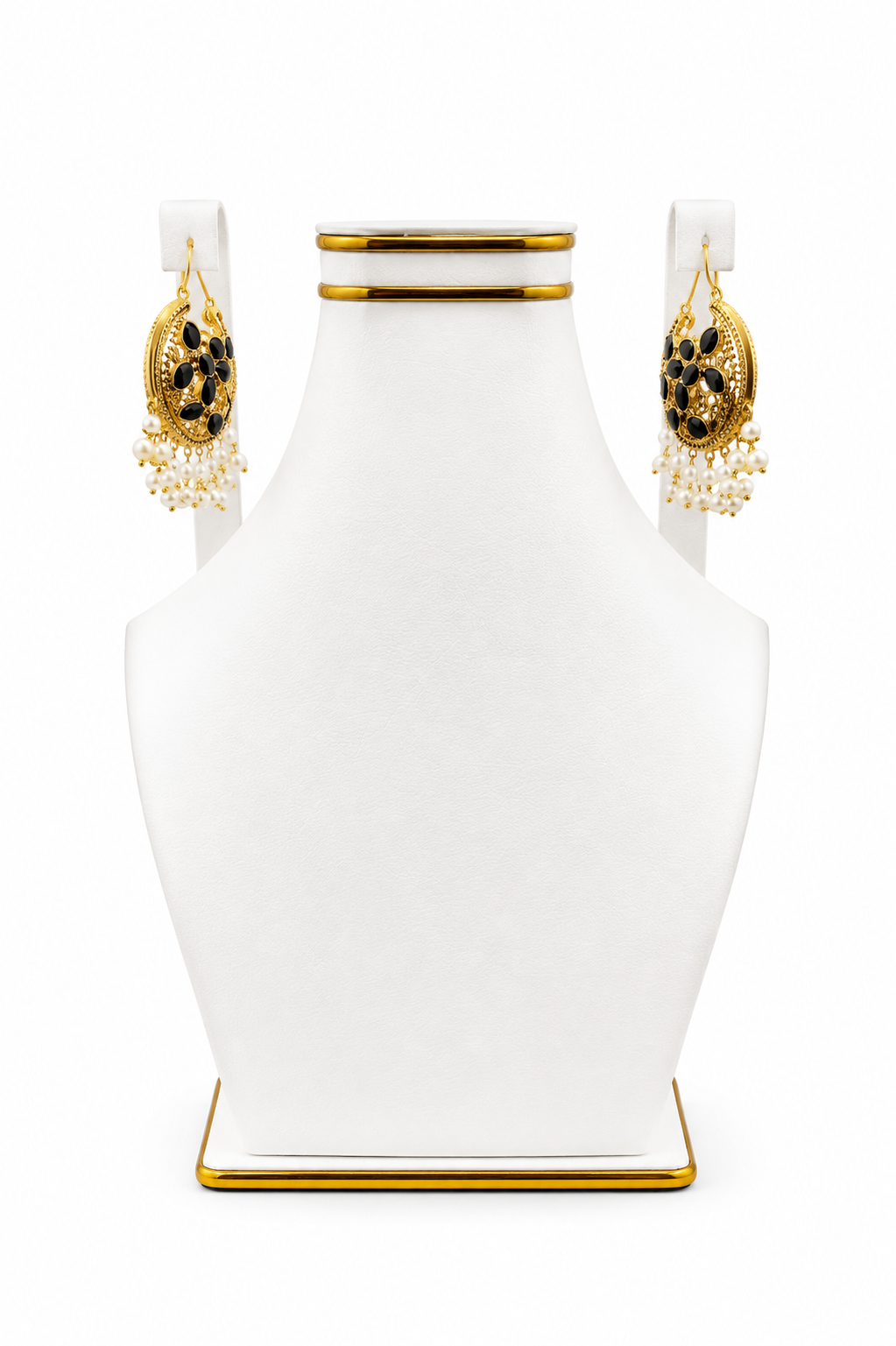 Onyx Floral Pearl Fringe Hoop Earrings