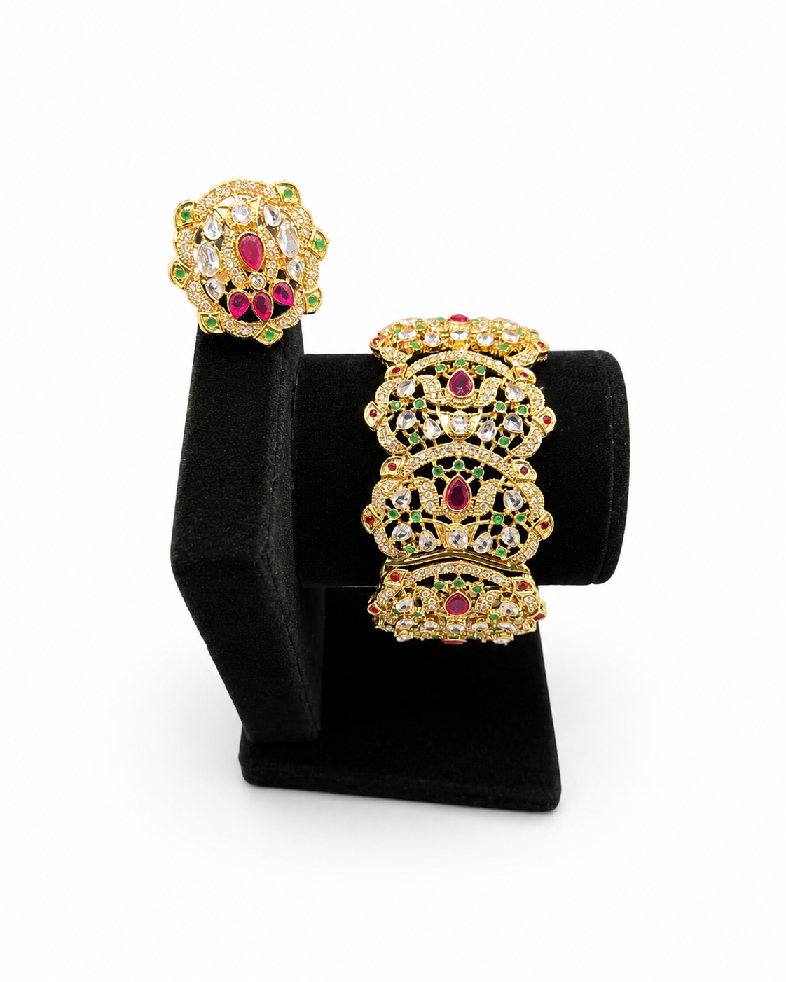Ruby Cocktail Ring & Cuff Bangle Set