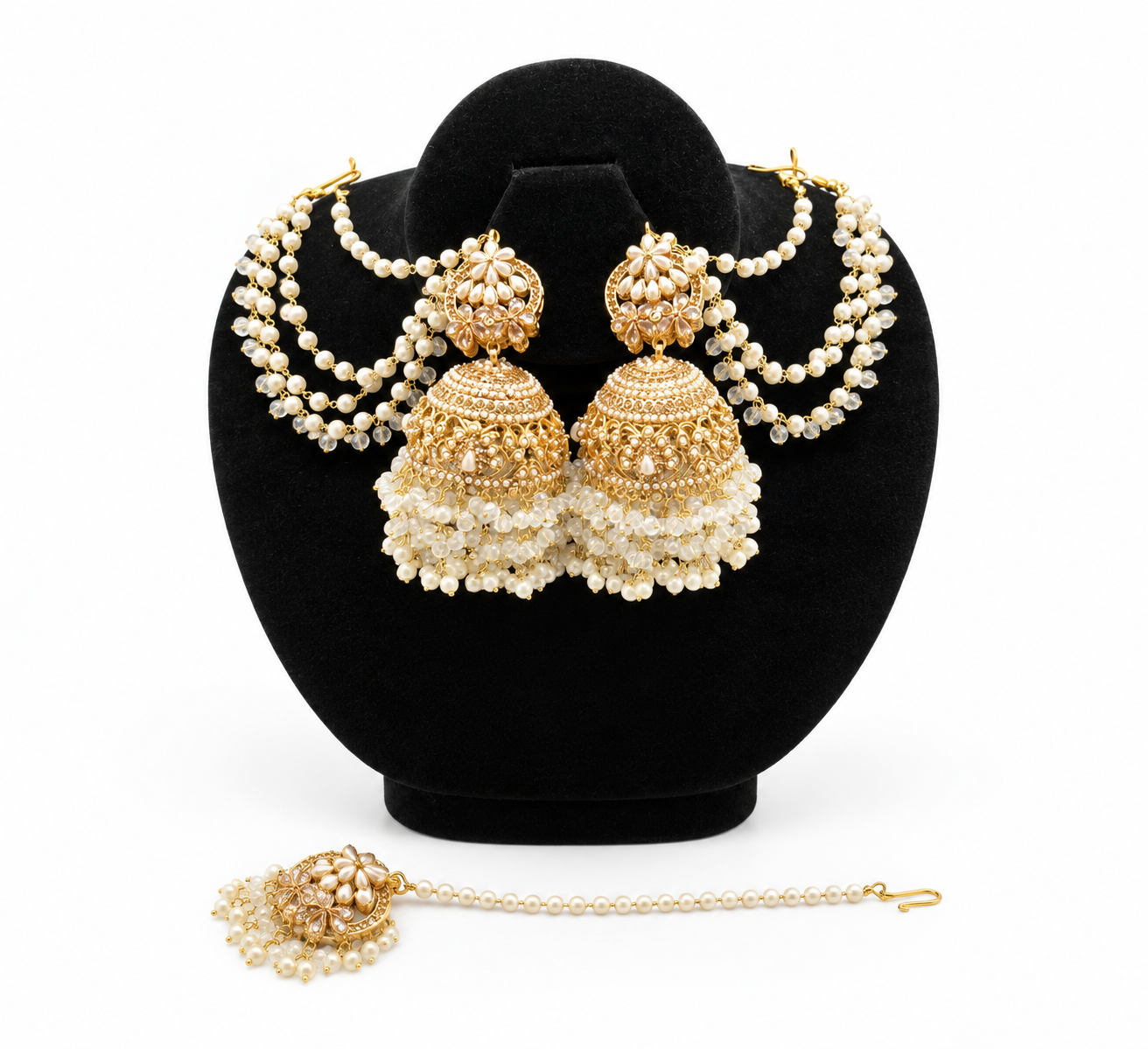 Ivory Moonstone Jhumka Earring & Tikka Set