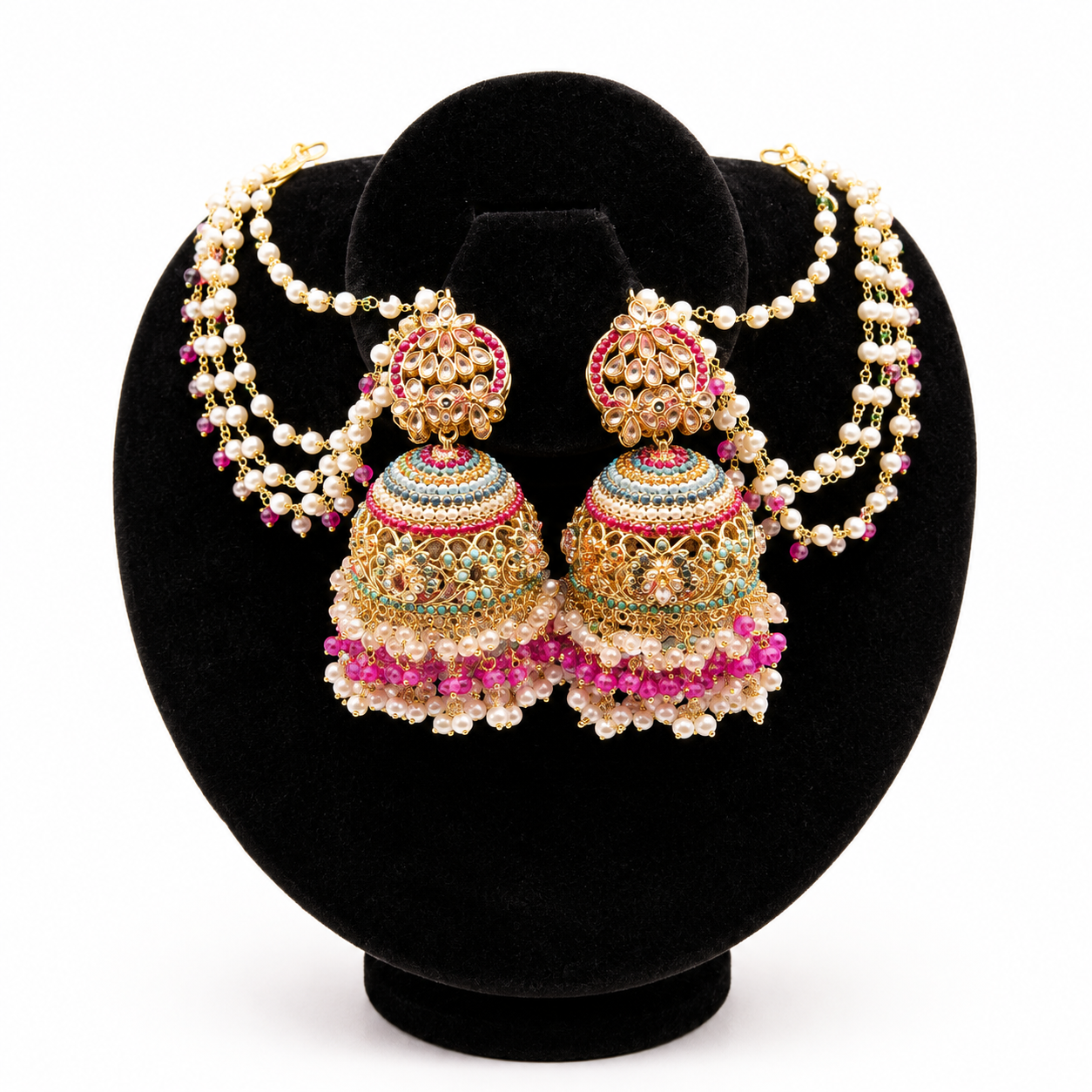 Blush Pearl Drape Jhumka Earring Set (Copy)