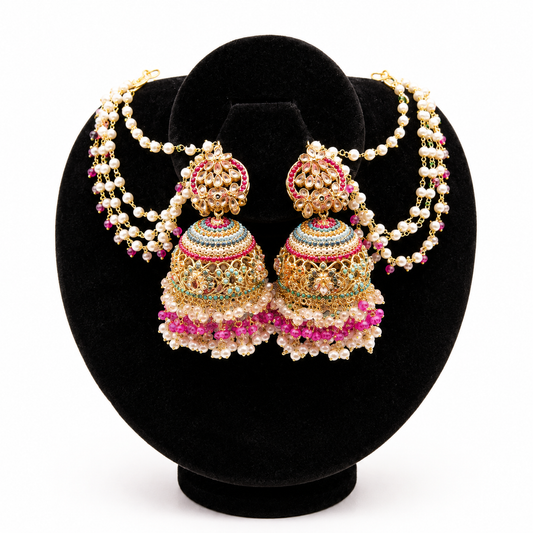 Blush Pearl Drape Jhumka Earring Set (Copy)