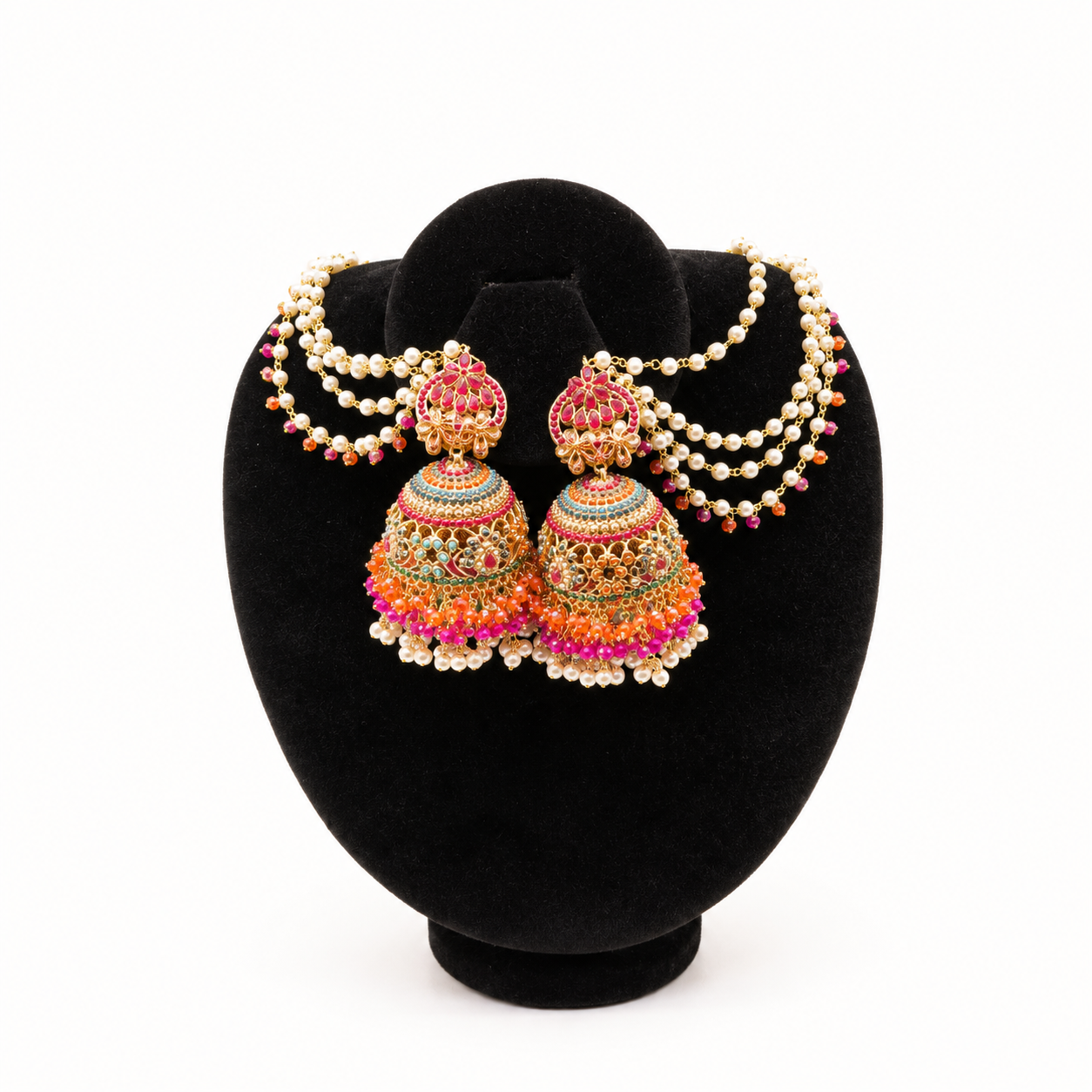 Multicolor Enamel Jhumka Earring Set (Layered Chain) (new)