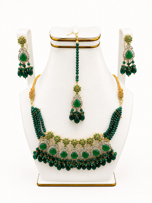 Emerald Bead Bridal Necklace Set (new)