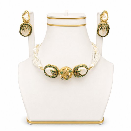 Baroque Pearl & Emerald Statement Necklace Set