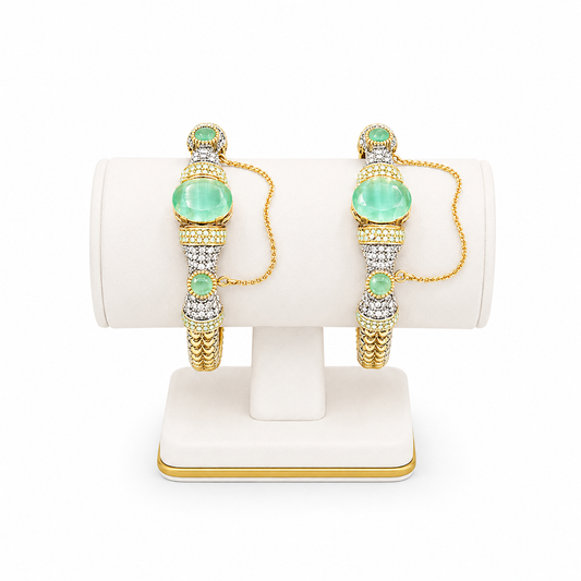 Emerald Cabochon Twin Cuff Set