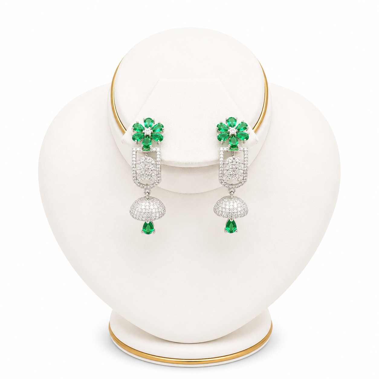 Emerald Flower Jhumka Drop Earrings