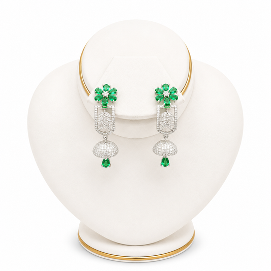 Emerald Flower Jhumka Drop Earrings