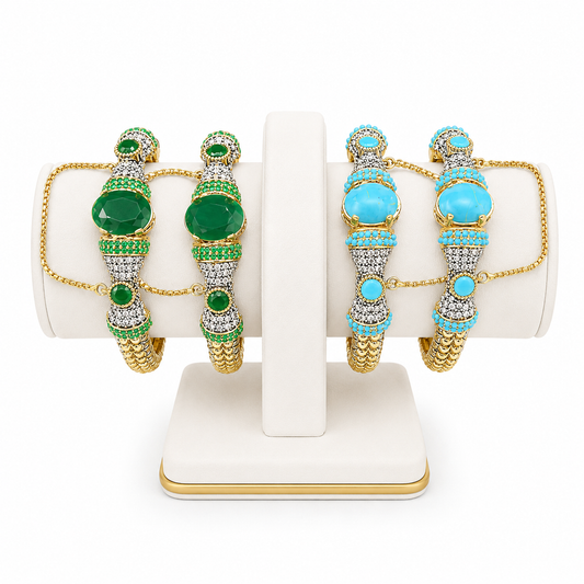 Emerald & Turquoise Gemstone Cuff Duo Collection