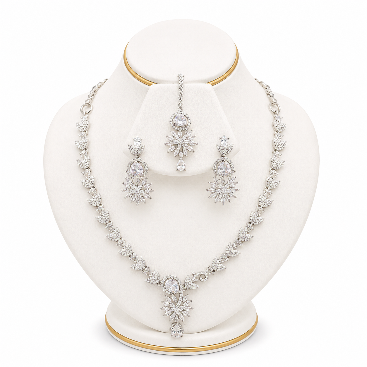 Golden Pearl Cascade Bridal Necklace Set