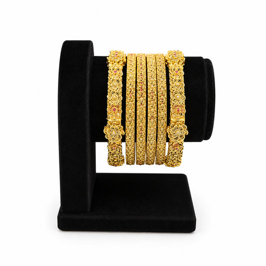 Gold Filigree Floral Bangle Set