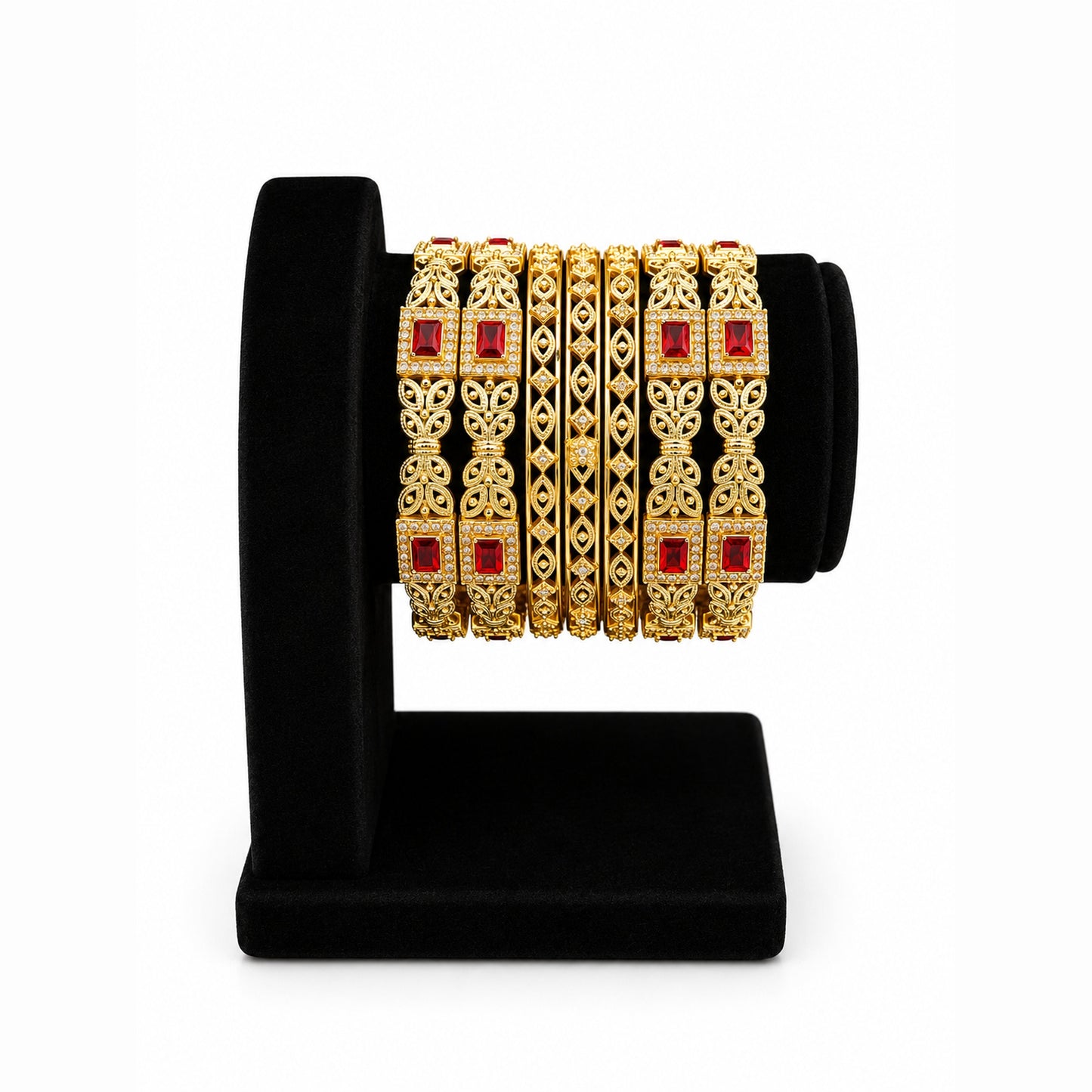 Ruby Emerald-Cut Bangle Set